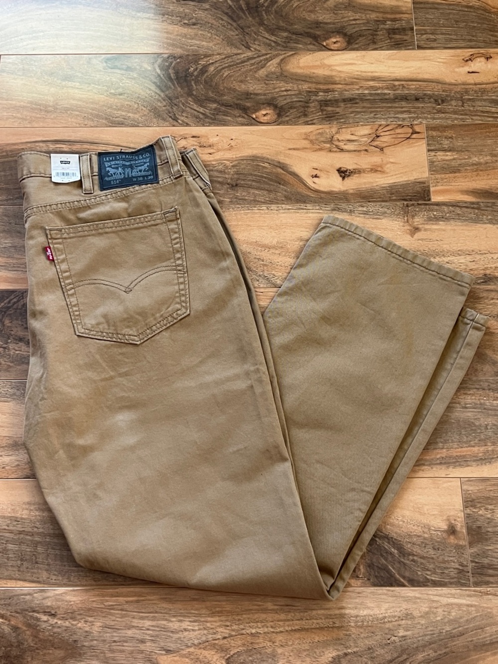 Levi’s 514 Straight Khaki Tan Pants 38x30 100% Cotton NWT Men’s Casual Jeans